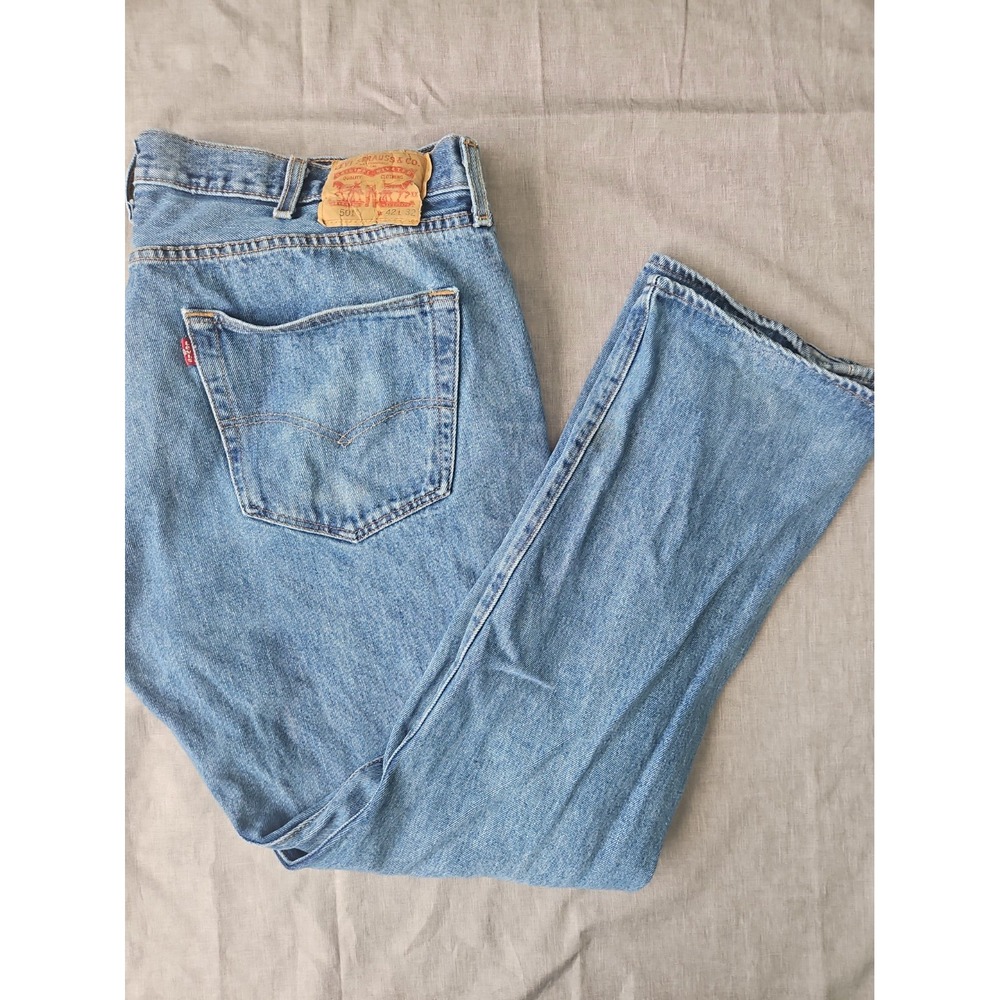 Levi's 501 Original Fit Jeans Mens 42x32 Blue Button Fly Straight Leg Denim